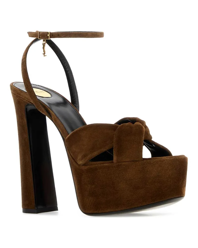 Saint Laurent Women's Brown Suede Franciane Sandals Darkhavanadarkhav Sandali Brown