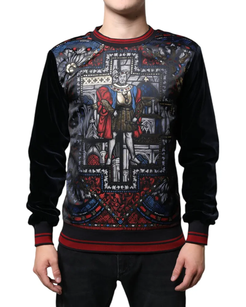 Dolce & Gabbana Men's Multicolor Jacquard Crew Neck Sweatshirt Sweater Clothing Black