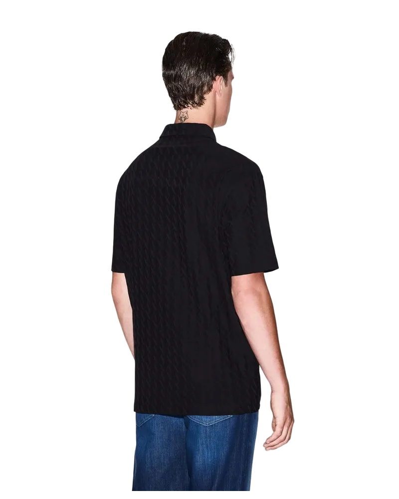 Armani Exchange Embossed Cotton Polo Shirt — Black Black