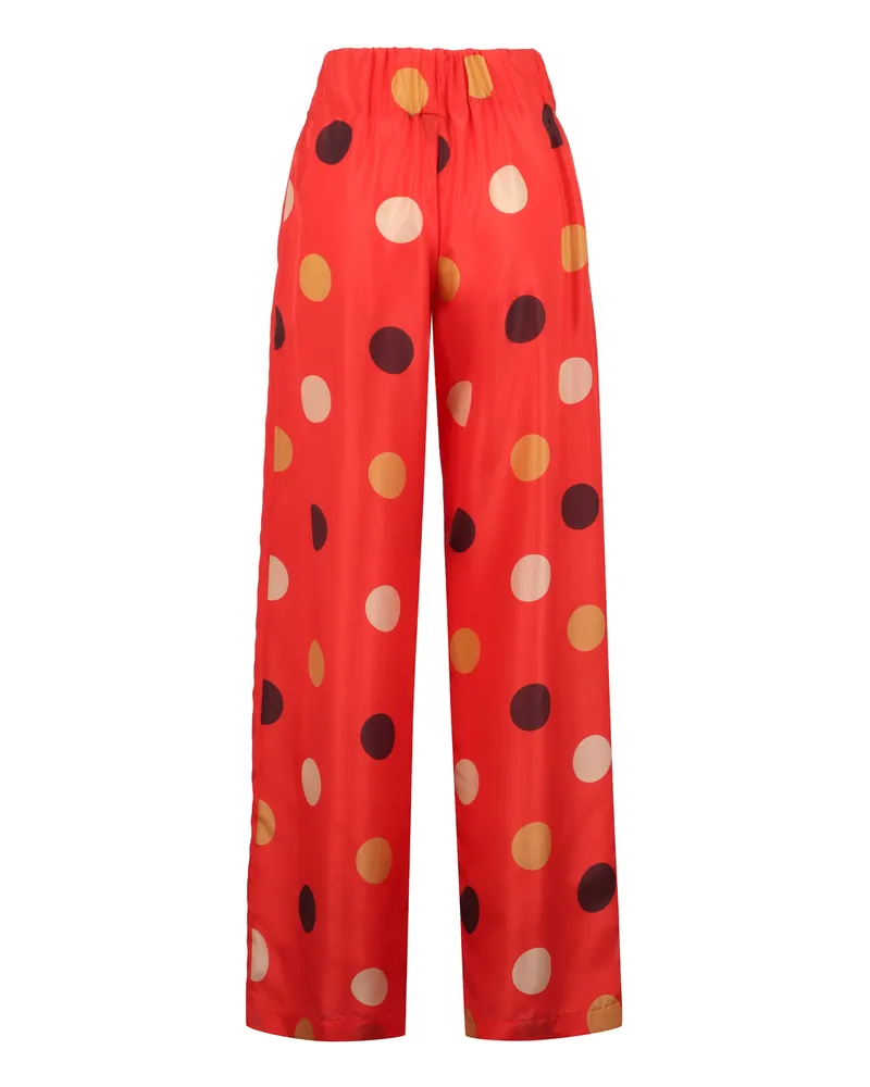 ASPESI Women's Printed Silk Pants Orange Wide-Leg Trousers Red