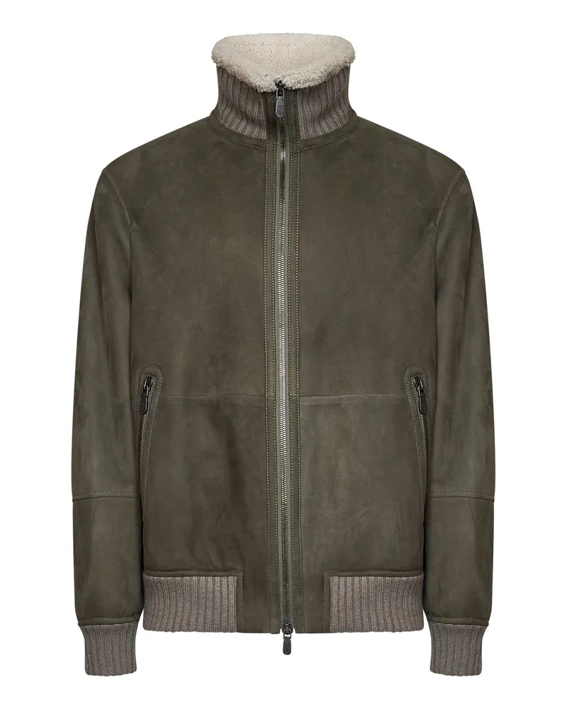 Brunello Cucinelli Shearling-Lined Bomber Jacket — Green Green
