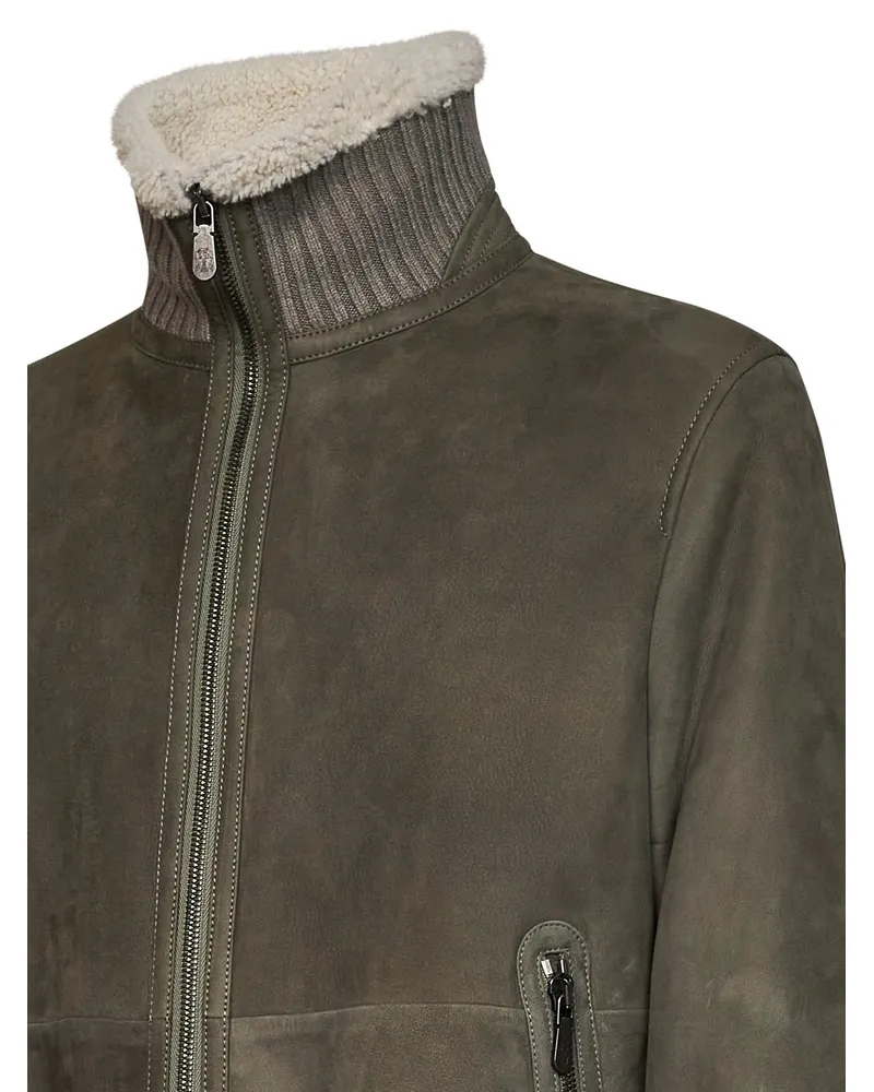 Brunello Cucinelli Shearling-Lined Bomber Jacket — Green Green