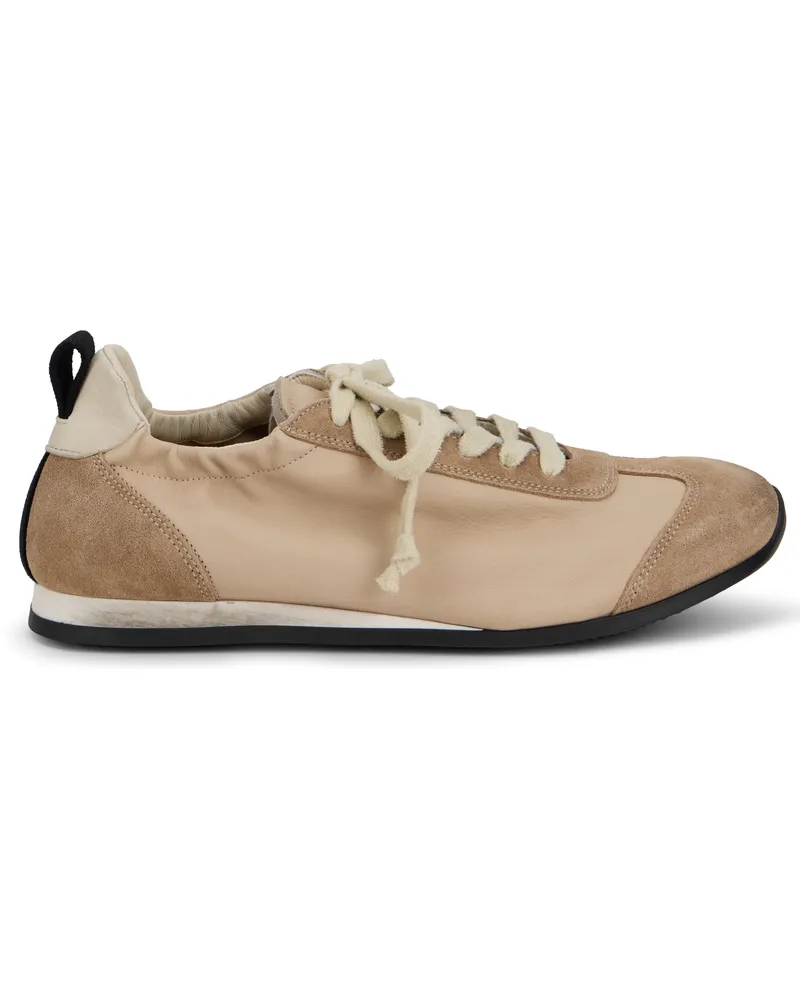 Uma Wang Women's Leather Baseball Sneakers Dirty White Calfskin Trainers Beige
