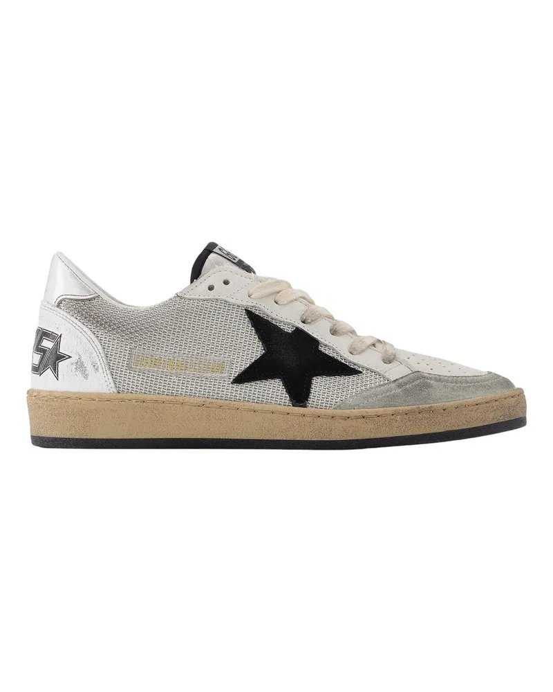 Golden Goose Men's Ball Star Trainers Polyester Silver Calfskin Shoes White