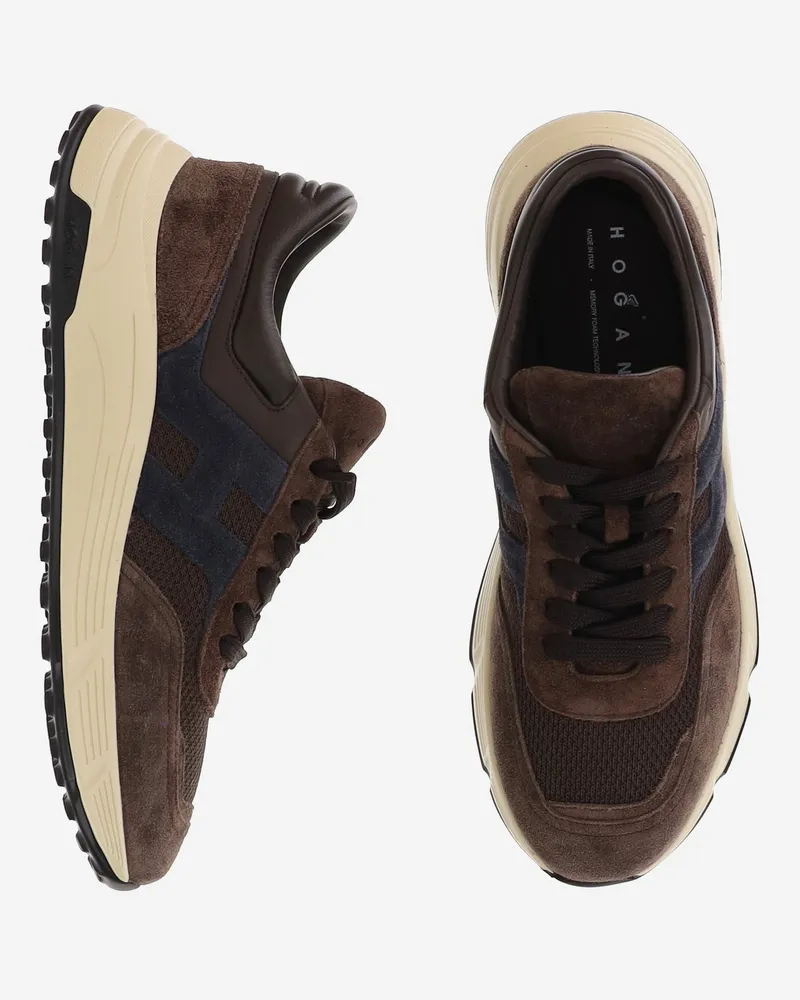 Hogan Men's Sneakers Hyperlight Brown Leather And Mesh Trainers Brown
