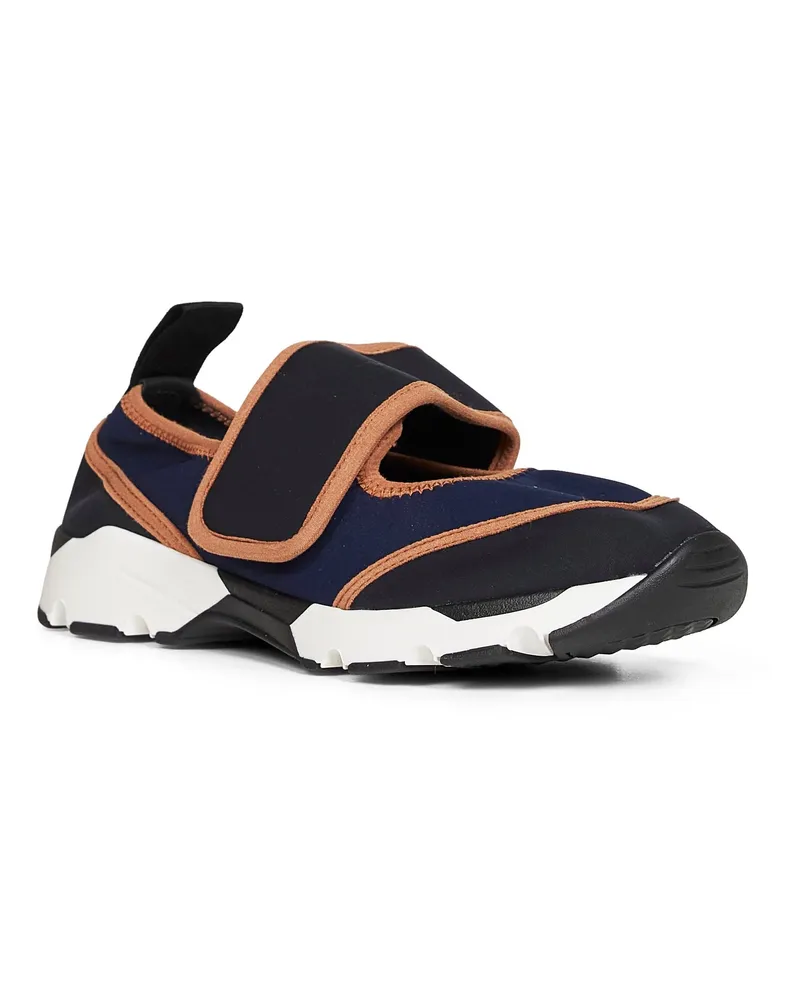 Marni Women's Dark Blue And Black Lycra Mary Jane Running Sneaker Synthetic (polyamide Trainers Navy