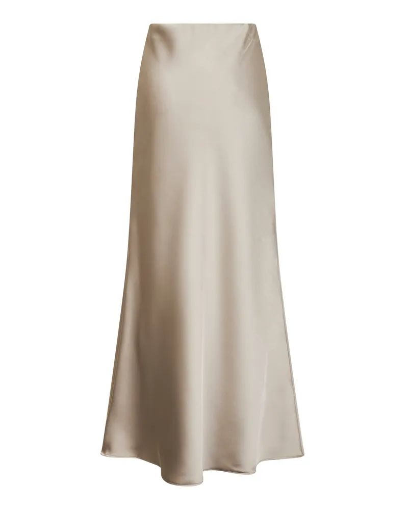 Blanca Satin Bias-Cut Long Skirt — Beige Beige