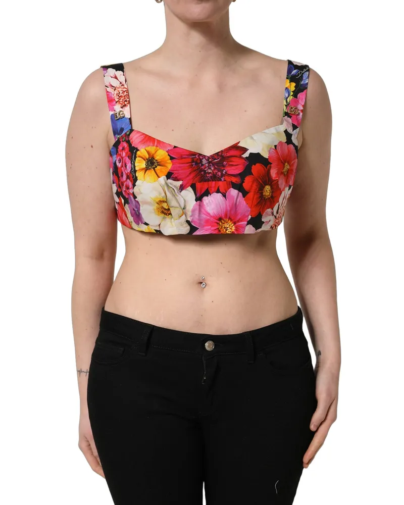Dolce & Gabbana Women's Multicolor Floral Cropped Bustier Tank Top Cotton Multicolor