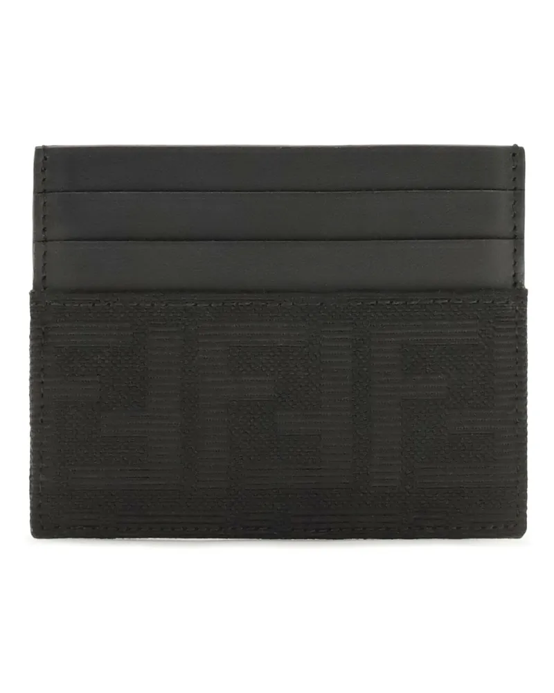 Fendi Men's Ff Jacquard And Leather Card Holder Nero Polyester; Cotton Wallet Black