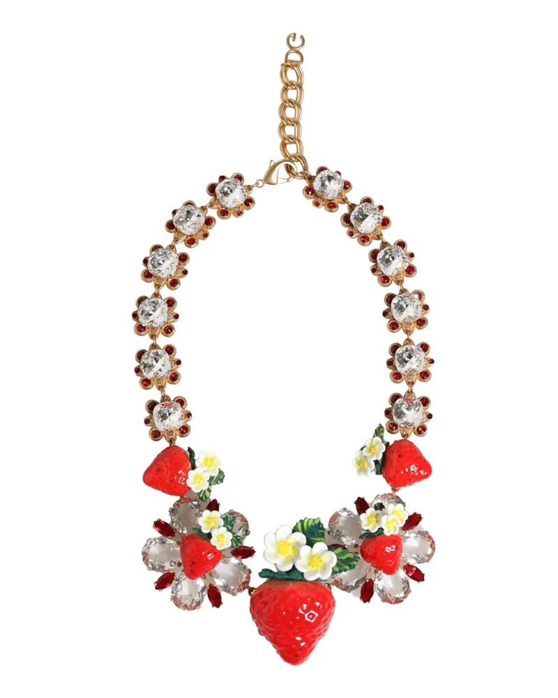 Dolce & Gabbana Women's Gold Brass Fruit Pendants Flowers Crystal Logo Necklace Cristal+real Brass+resin Gold