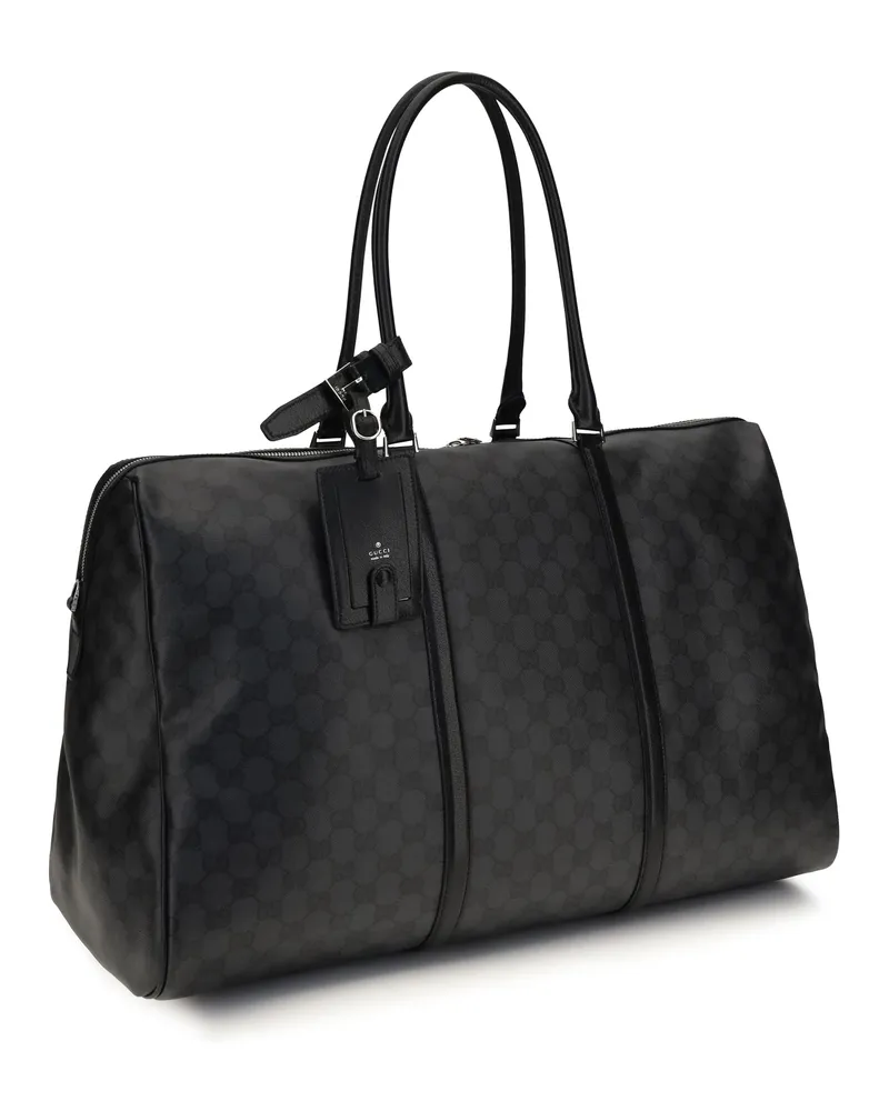 Gucci Women's Gg Travel Bag With Web Stripe Black-Black Cotton; Linen; Polyurethane Black/black Suitcases Black
