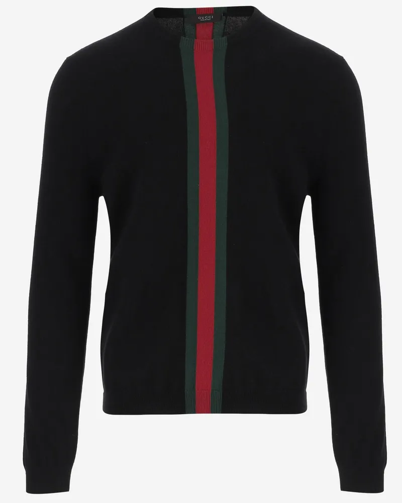 Gucci Men's Cashmere Sweater With Web Detail, Black Black