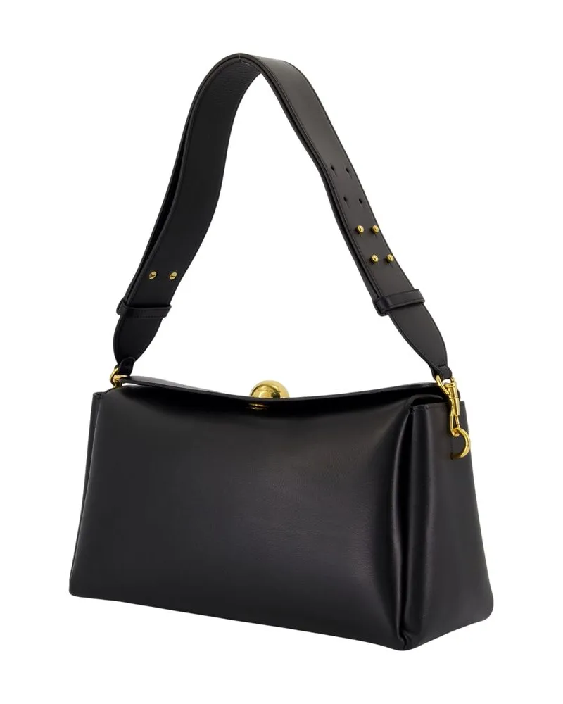 AMI Paris Carrousel Calfskin Leather Shoulder Bag — Black Black