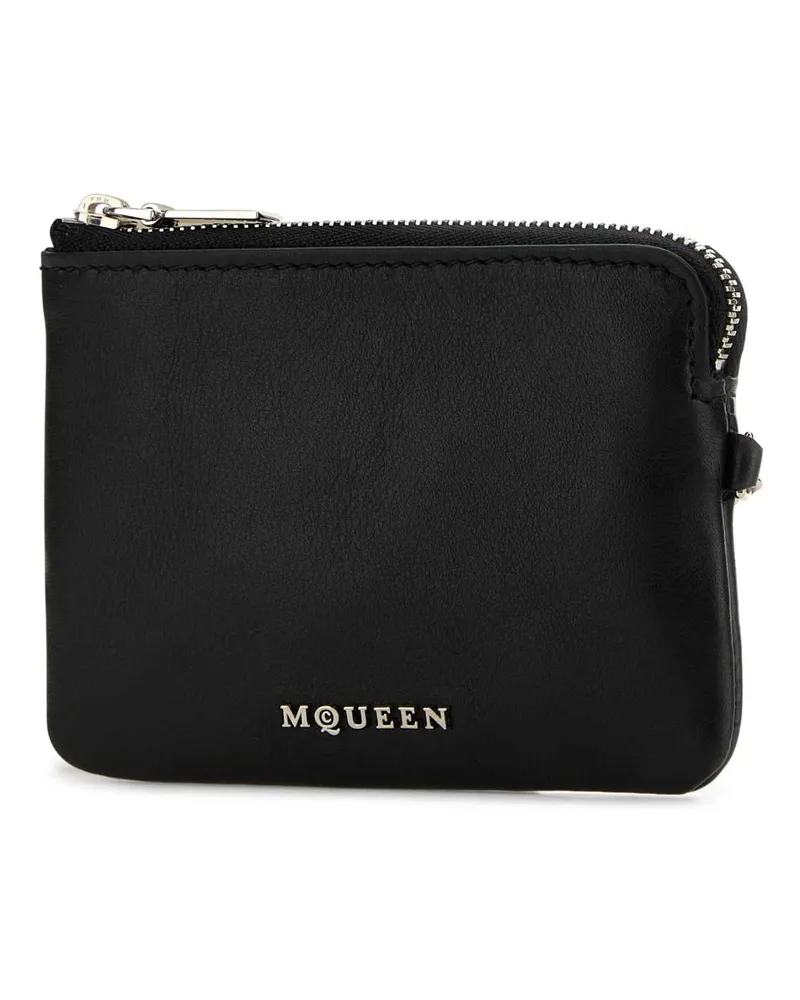 Alexander McQueen Women's Black Leather Sling Card Holder Blacksilver Portafogli Black