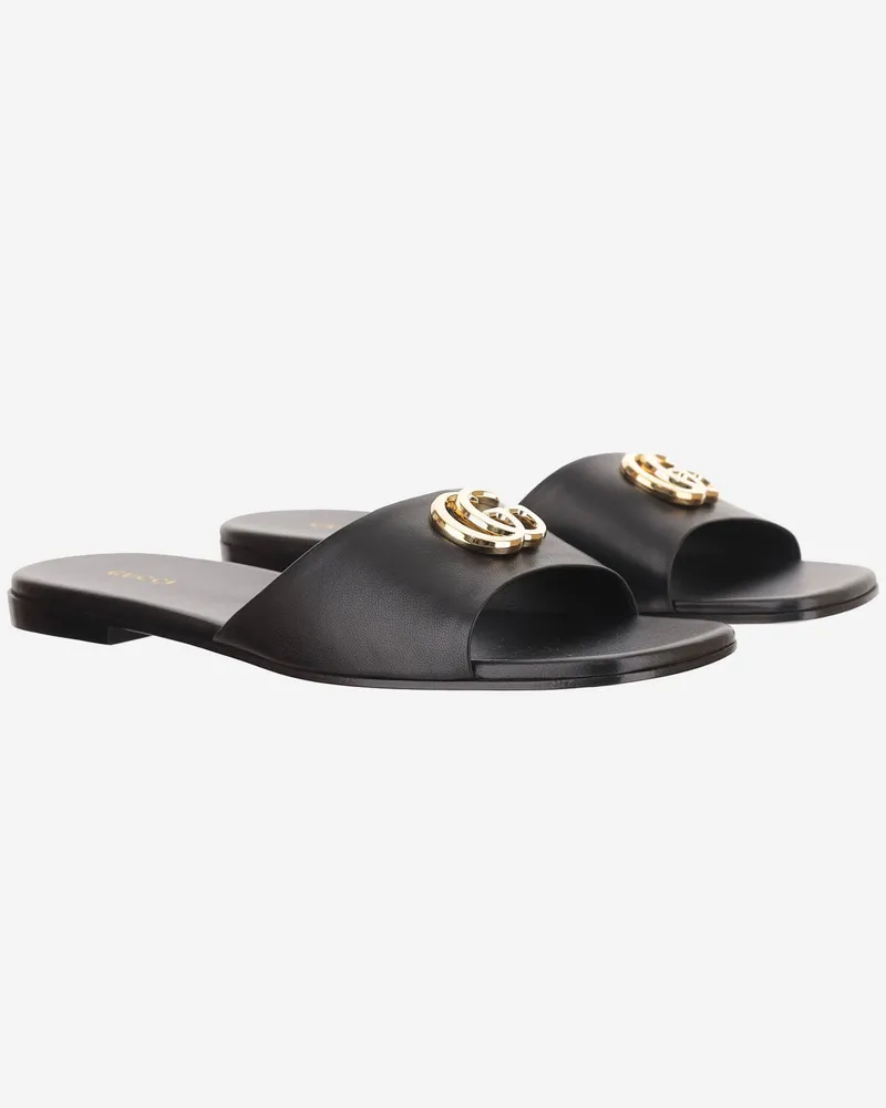 Gucci Women's Slider Sandals With Logo Black Leather Lambskin Black