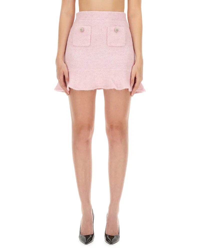 Self-Portrait Knitted Alpaca-Blend Skirt — Pink Pink