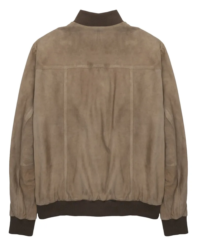 Low Brand Suede Leather Bomber Jacket — Beige Beige