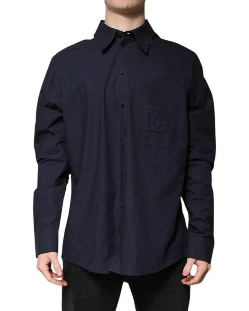 Dolce & Gabbana Men's Dark Blue Cotton Long Sleeve Shirt Polyester Navy