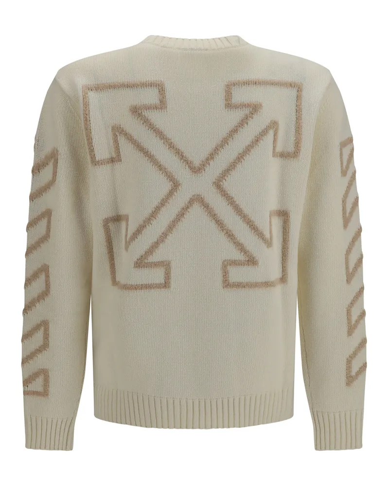 OFF-WHITE Men's Arrow Fuzzy Crewneck Sweater Cream Wool Ovis Aries; Polyamide Cream