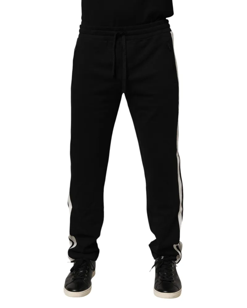 Dolce & Gabbana Men Black Cotton Jogger Sweatpants Trouser Pants And White Black