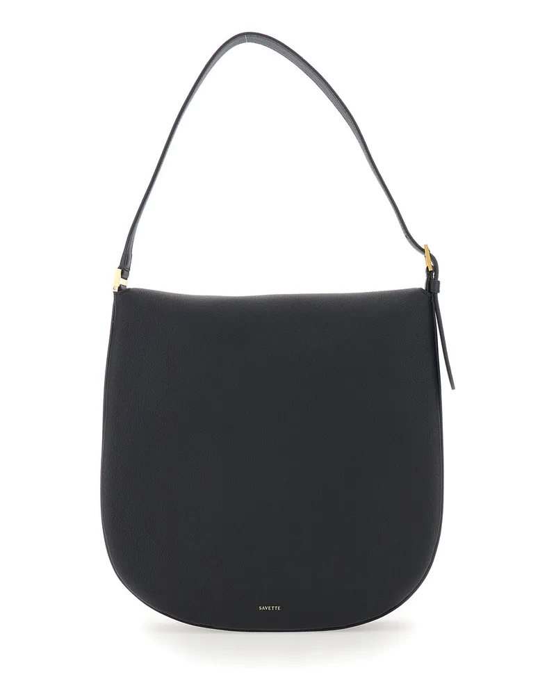 SAVETTE Women's Shoulder Bag Tondo Black Leather Calf Black