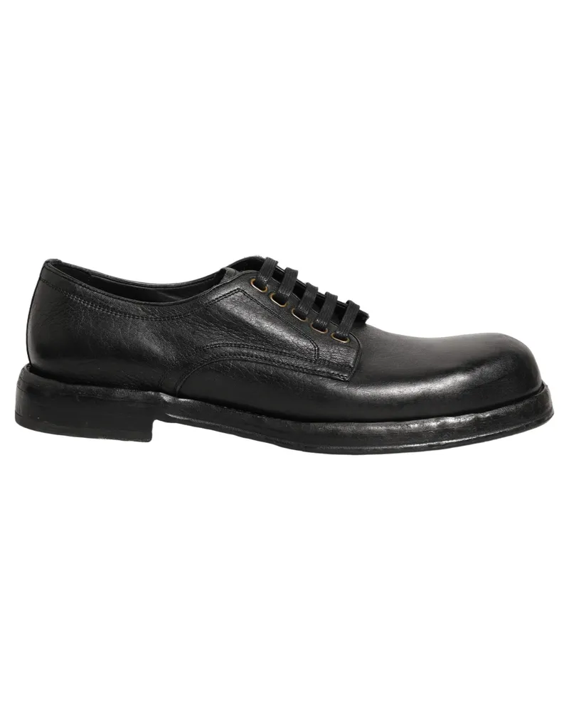 Dolce & Gabbana Black Leather Lace Up Derby Dress Men Shoes Horse Black