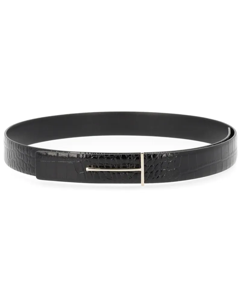 Tom Ford T Buckle Leather Belt — Black Black