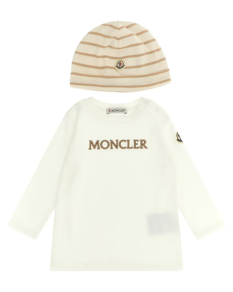 Moncler Logo-Embroidered Cotton T-shirt — Cream Cream