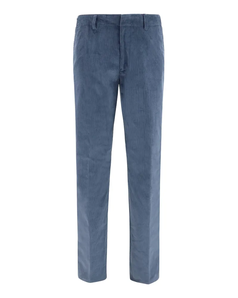 Etro Men's Pants Roma Corduroy Dusty Blue Cotton Trousers Blue