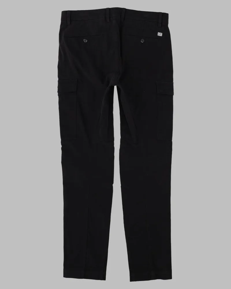 C.P. Company Stretch Cotton Satin Cargo Trousers — Black Black