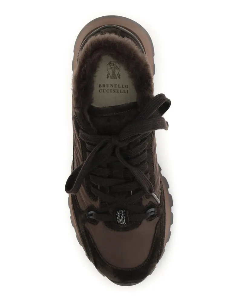 Brunello Cucinelli Women's Suede And Techno Fabric Sneakers With Shearling Lining Monile Pepe Pepe
