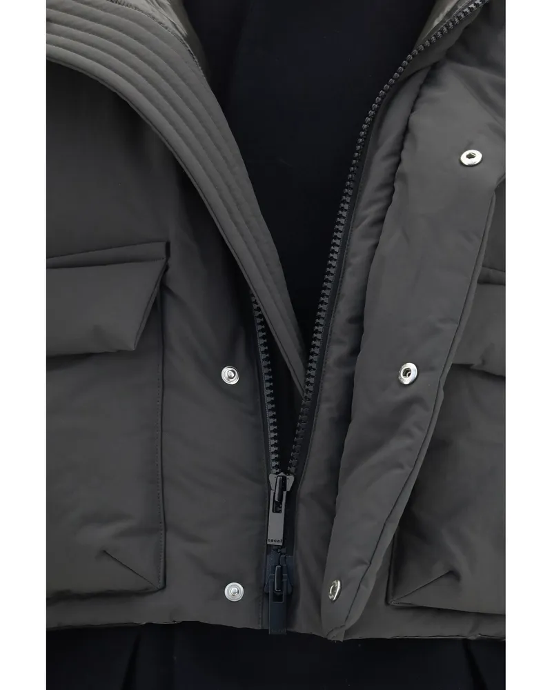 Sacai Women's Double Padded Hybrid Jacket Khaki-Navy Polyester Puffer Khaki/navy 