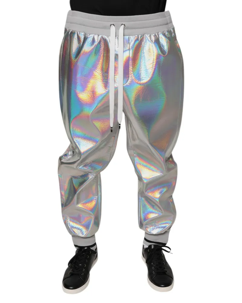 Dolce & Gabbana Silver Iridescent Men Jogger Sweatpants Pants Polyester Silver