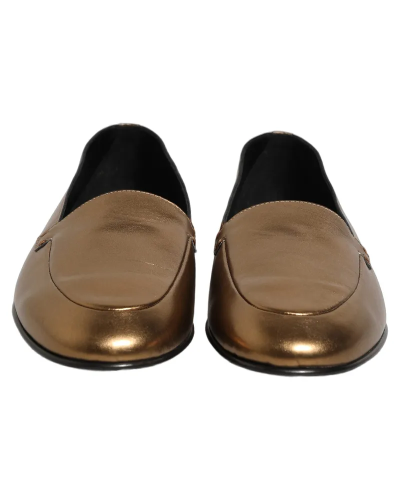 Dolce & Gabbana Gold Leather Dg Logo Slip On Men Loafers Shoes Gold