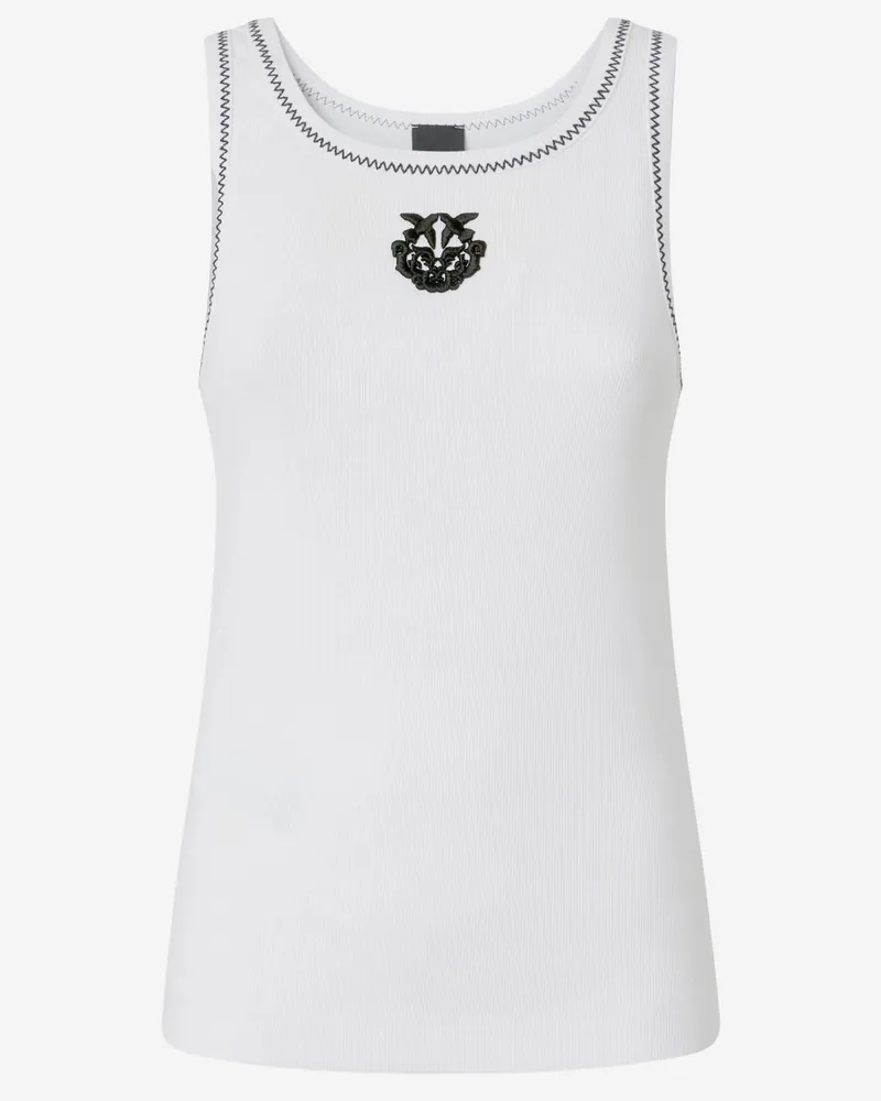 Pinko Women's Tank Top Ribbed With Love Birds Embroidery White Cotton White