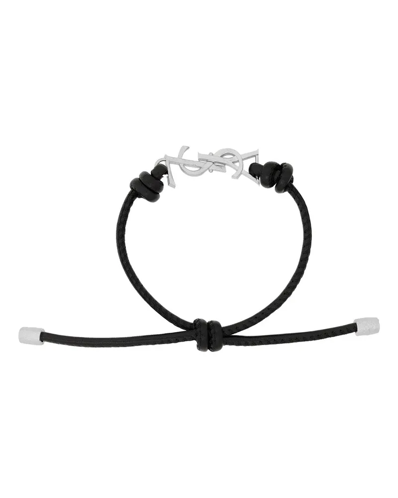 Saint Laurent Silver-Knotted Lamb Leather Bracelet — Brown 