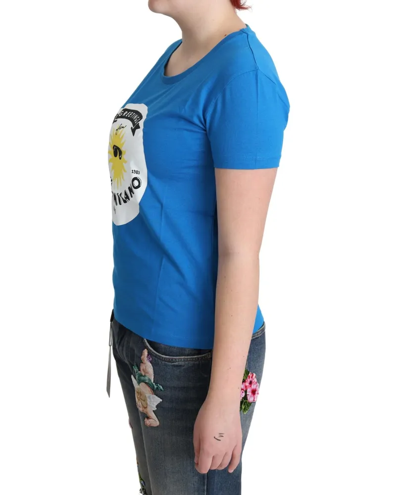 Moschino Women's Blue Cotton Sunny Milano Print Tops T-Shirt Blue