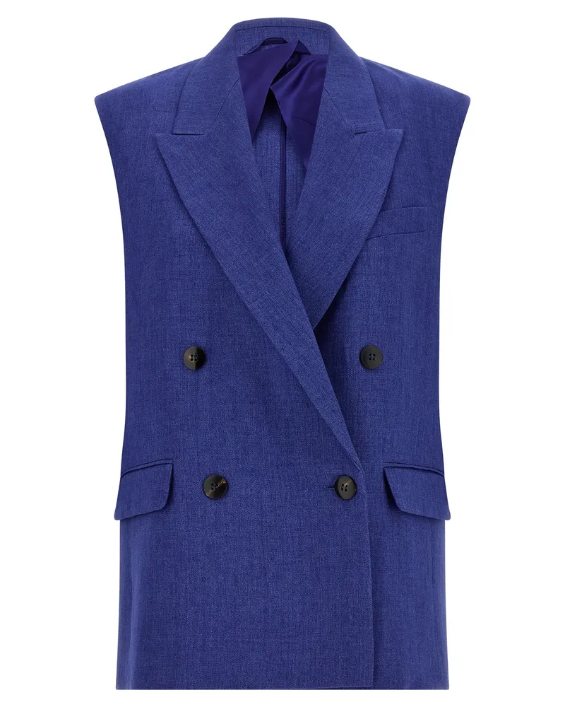 Max Mara Women's Blue Linen Sleeveless Jacket Clothing Blue