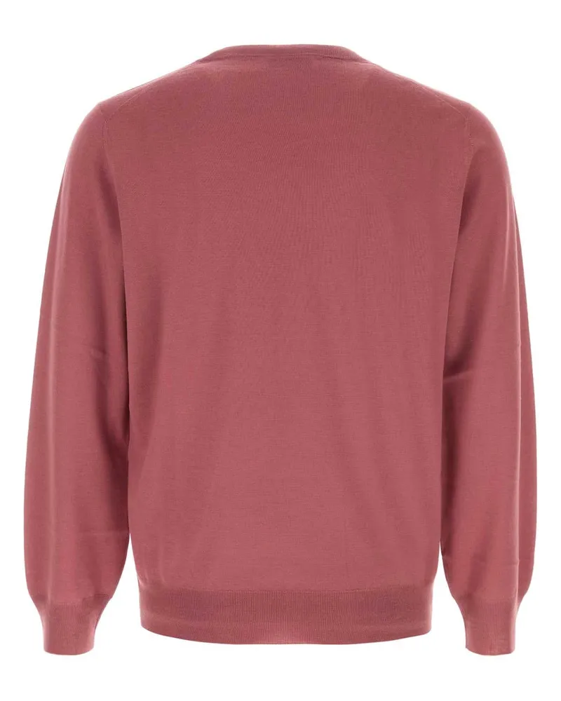 Brunello Cucinelli Men's Dark Pink Wool Blend Sweater Corallo Exterior: Cashmere Maglieria Pink