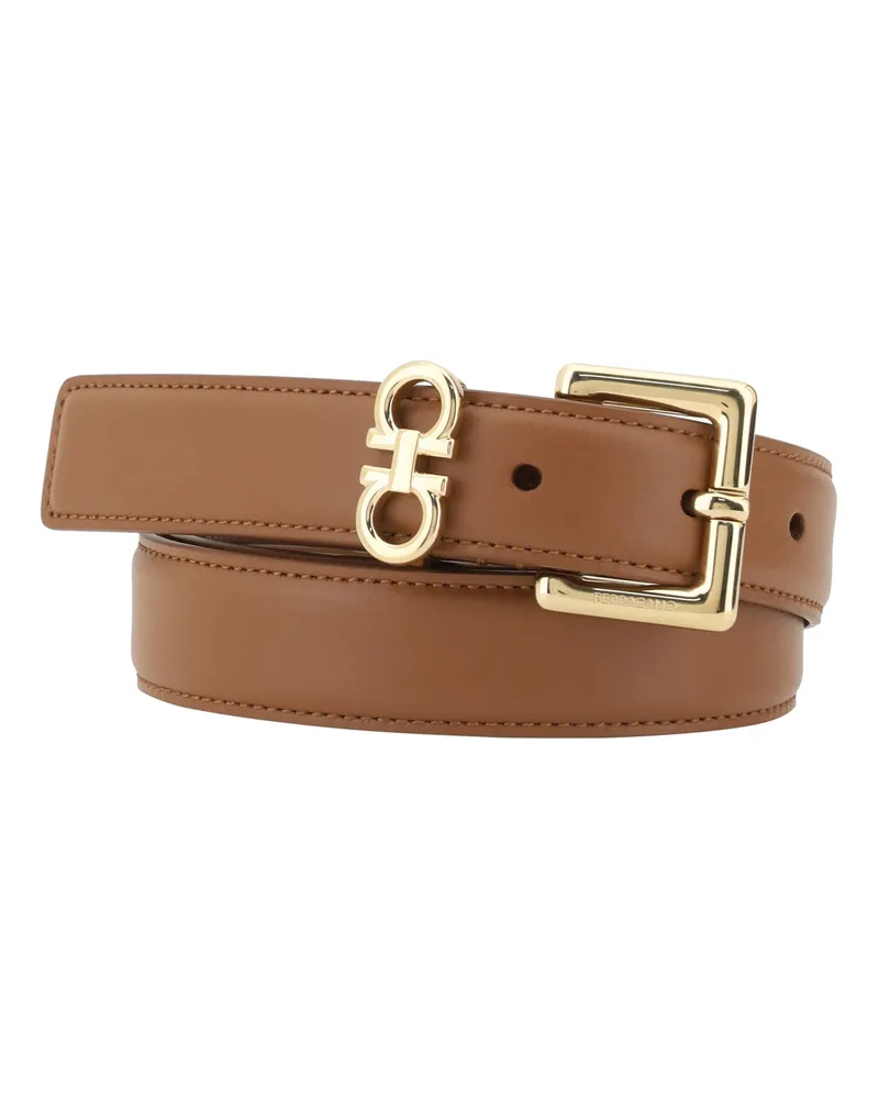 Ferragamo Women's Leather Belt Gancini Mocha Bisque Calf (bos Taurus Brown