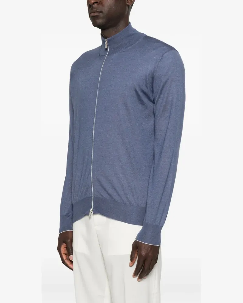 Brunello Cucinelli Men's Long-Sleeve Zip-Fastening Cardigan Ss26 M Blue