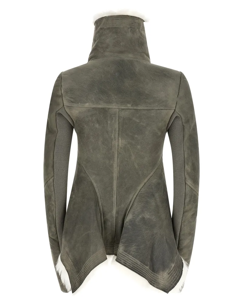 Rick Owens Women's Gray Lamb Fur Leather Jacket Clothing Gray