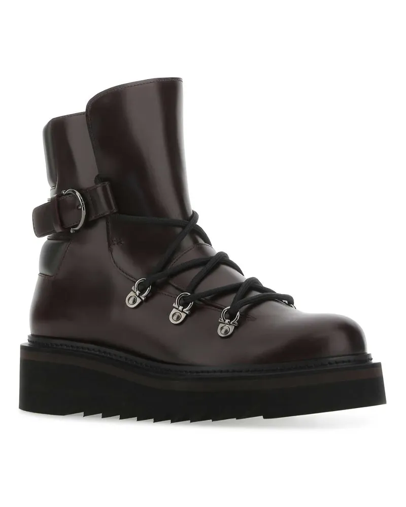 Ferragamo Women's Aubergine Leather Elimo Ankle Boots Ganachebrown Stivali Brown