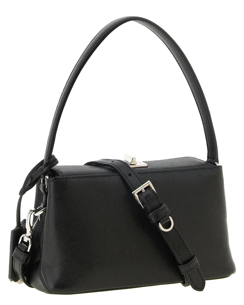 Prada Midi Saffiano Leather Shoulder Bag — Black Black