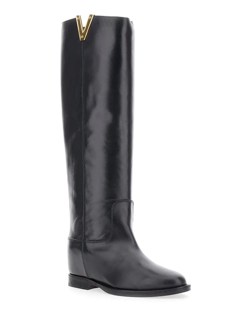 Via Roma 15 Women's Boots With Side Cut-Out, Black Leather Black