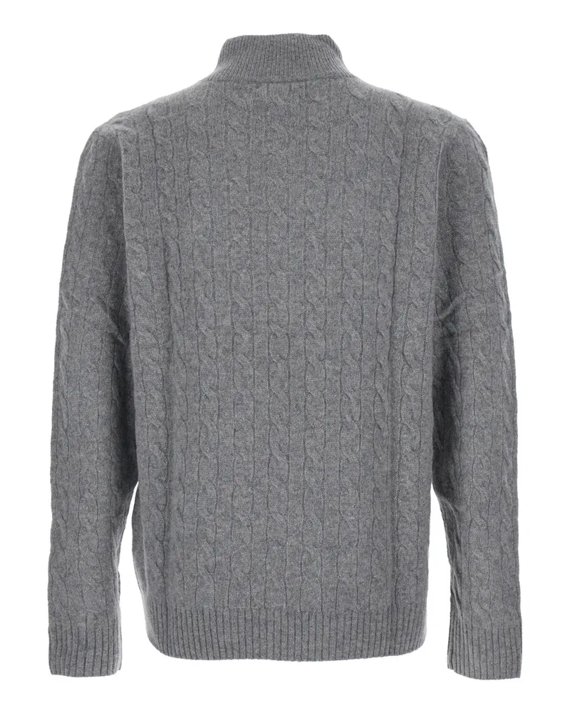 Ralph Lauren Cable-Knit Wool-Cashmere Half-Zip Sweater — Gray Gray