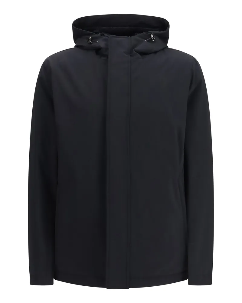 Herno Men's Hooded Padded Jacket Water-Repellent Nylon Black Polyester Black