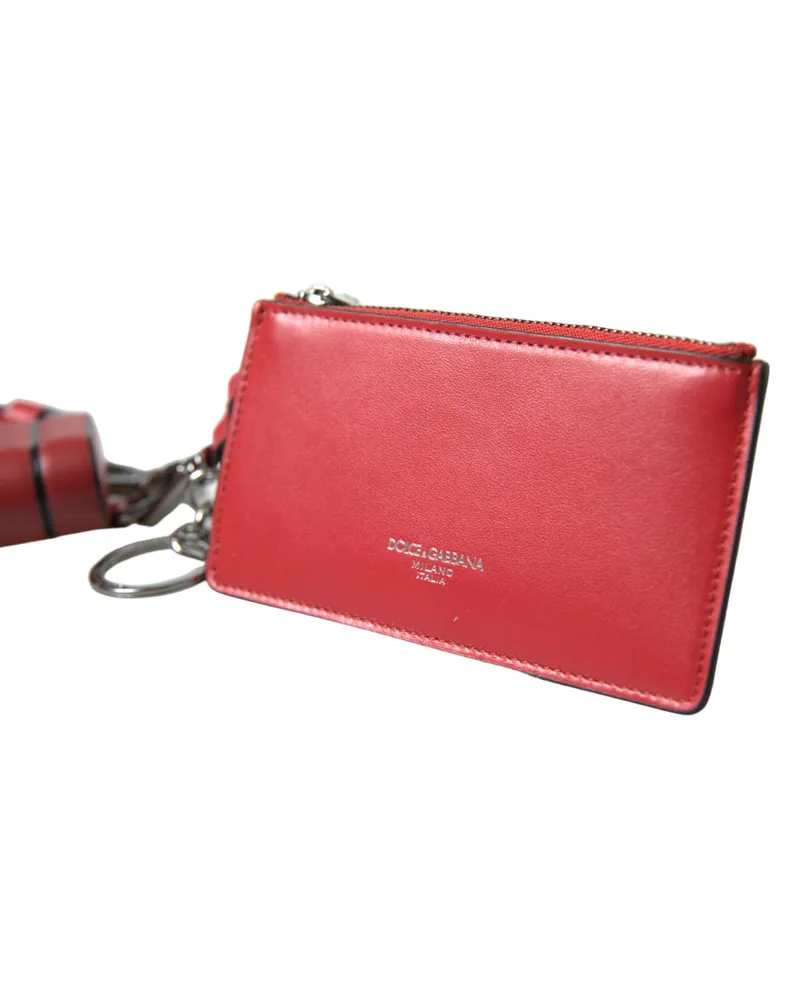 Dolce & Gabbana Men's Red Leather Silver Metal Logo Strap Pouch Airpods Case Calf Accessory Red