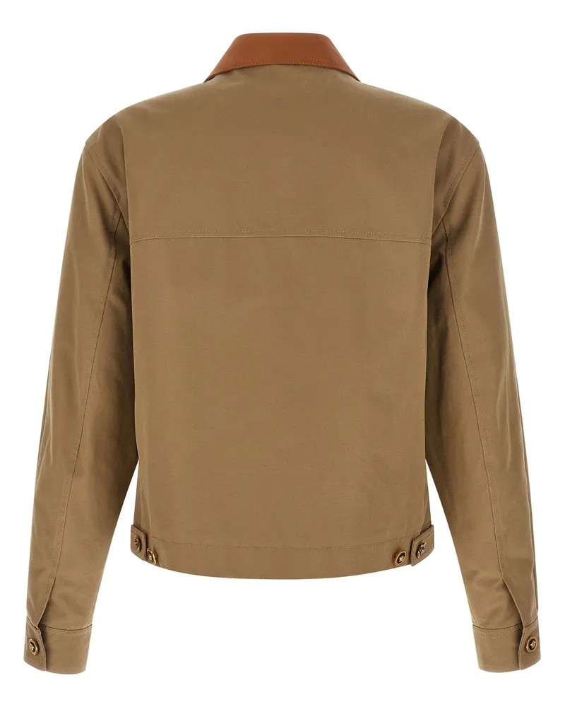 Versace Canvas with Leather Collar Jacket — Camel Camel