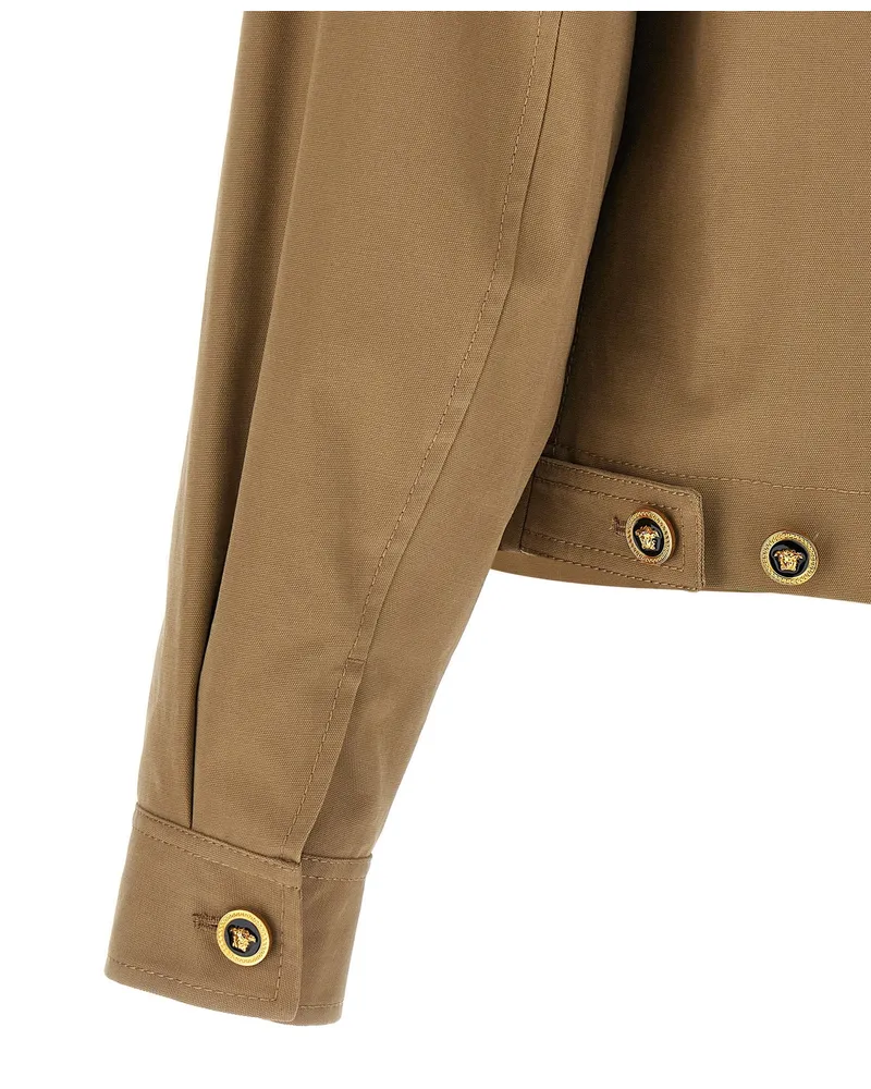 Versace Canvas with Leather Collar Jacket — Camel Camel